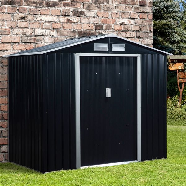 Outsunny 4-ft x 7-ft Black Galvanized Steel Storage Garden Shed