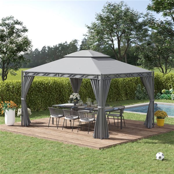 Outsunny 13-ft x 10-ft Semi-Permanent Grey Metal Rectangle Gazebo Polyester Roof