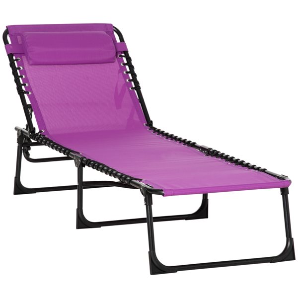 Image of Outsunny | Black Metal Chaise Lounge Chair With Purple Mesh Seat | Rona