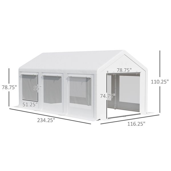 Abri soleil Outsunny rectangulaire blanc de 20 pi x 10 pi avec 6 murs amovibles