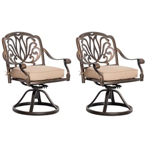 Outsunny Bronze Metal Swivel Outdoor Chairs with Beige Cushioned Seat - Set of 2