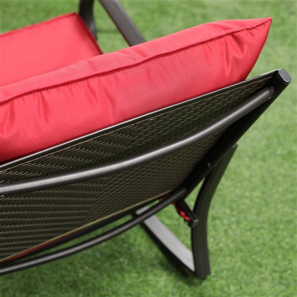 Outsunny Black Metal Rocking Chairs and Side Table with Red Cushioned