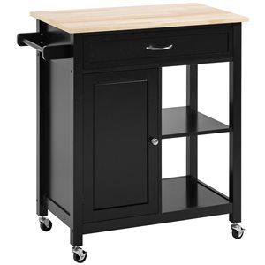 HomCom Black Composite Base with Composite Wood Top Kitchen Cart (17.75-in x 32.75-in x 34.75-in)