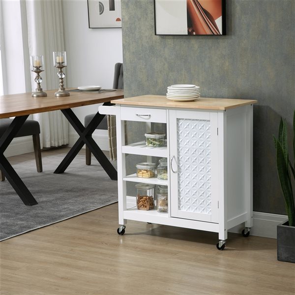 HomCom White Composite Base with Composite Wood Top Kitchen Cart (15.75-in x 36.25-in x 33-in)