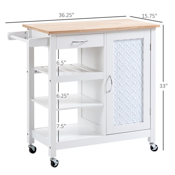 HomCom White Composite Base with Composite Wood Top Kitchen Cart (15.75-in x 36.25-in x 33-in)