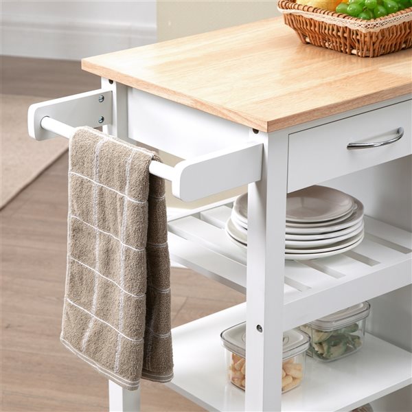 HomCom White Composite Base with Composite Wood Top Kitchen Cart (15.75-in x 36.25-in x 33-in)