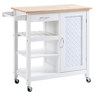HomCom White Composite Base with Composite Wood Top Kitchen Cart (15.75-in x 36.25-in x 33-in)