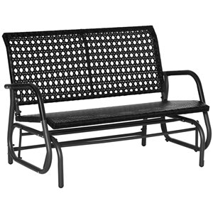 Outsunny Black Wicker and Metal Rocking Bench