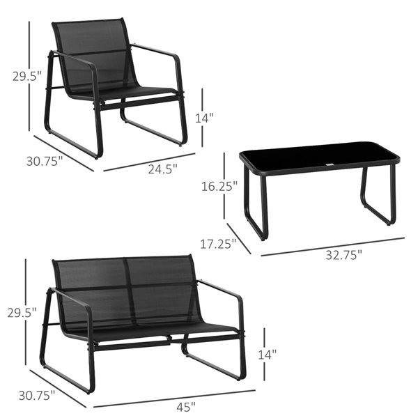 Outsunny Black Metal Conversation Set - 4- Piece