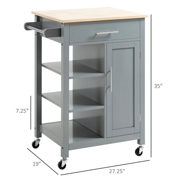 HomCom Grey Composite Base with Composite Wood Top Kitchen Cart (19-in x 27.25-in x 35-in)