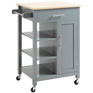 HomCom Grey Composite Base with Composite Wood Top Kitchen Cart (19-in x 27.25-in x 35-in)