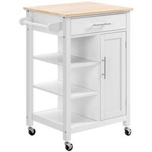 HomCom White Composite Base with Composite Wood Top Kitchen Cart (19-in x 27.25-in x 35-in)