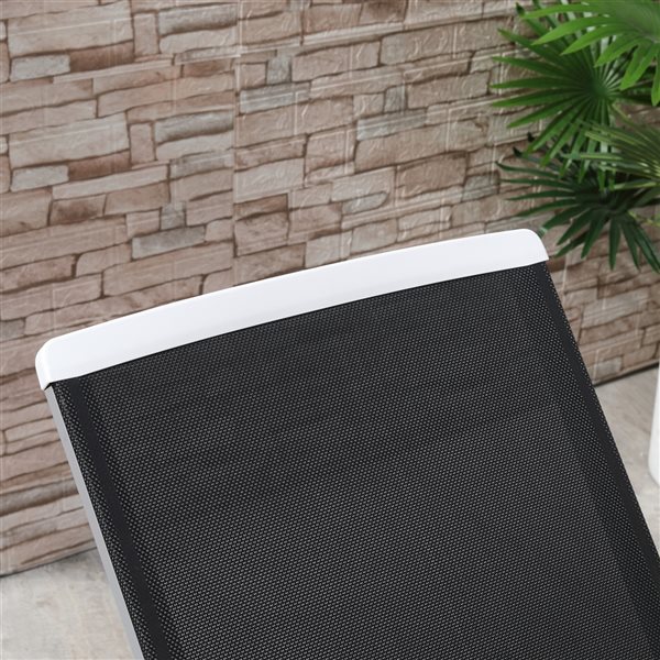 Outsunny White Metal Chaise Lounge Chair with Black Mesh Seat 84B595BK RONA