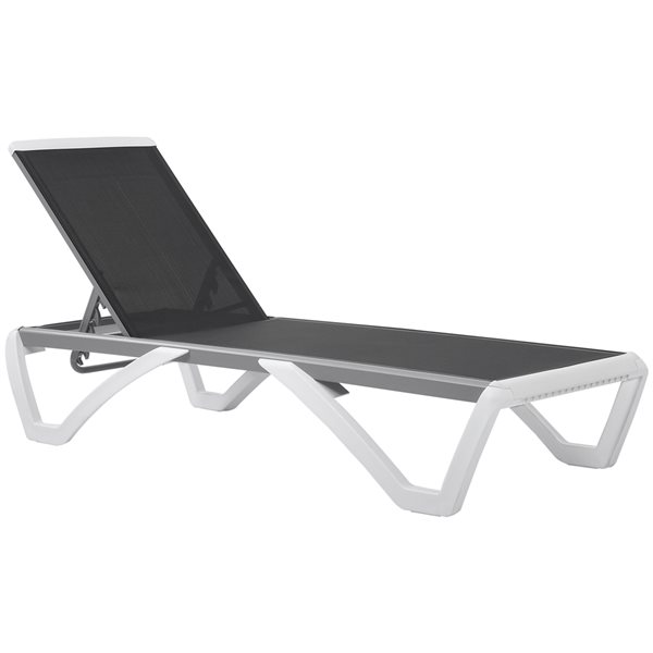 Outsunny White Metal Chaise Lounge Chair with Black Mesh Seat 84B-595BK ...