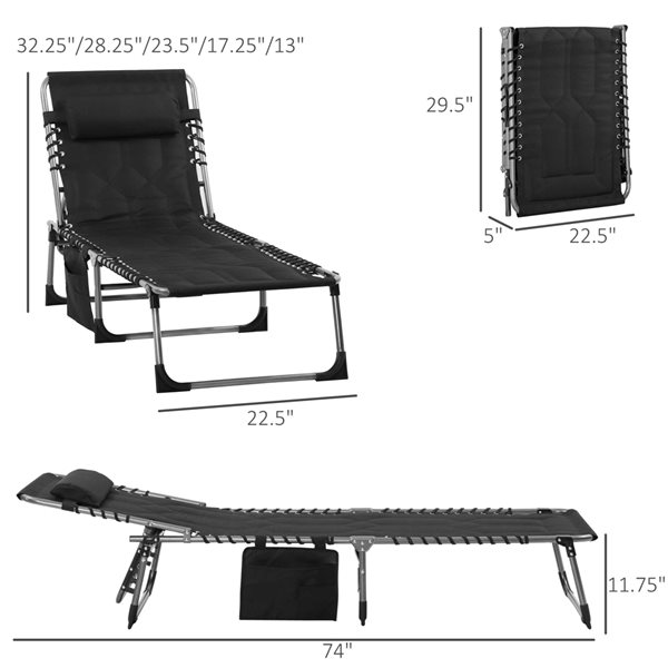 Outsunny Silver Metal Chaise Lounge Chair with Black Mesh Seat