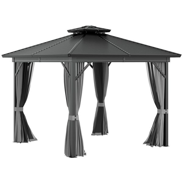 Outsunny 10-ft x 10-ft Black Metal Square Gazebo with Steel Roof 84C ...