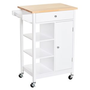 HomCom White Composite Base with Rubberwood Wood Top Kitchen Cart (15.5-in x 26-in x 34-in)