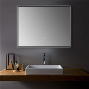 Miroir de salle de bains Ella rectangulaire de 36 po avec lumière DEL par Sera, noir