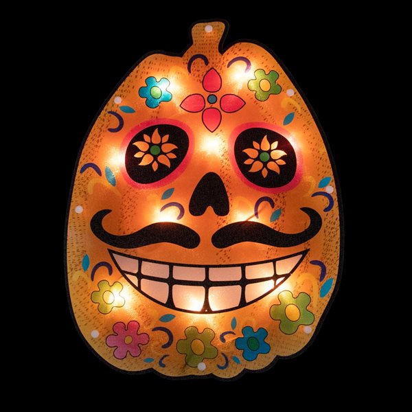 Northlight 15-in Lighted Sugar Skull Pumpkin Window Silhouette Decoration