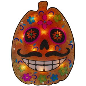 Northlight 15-in Lighted Sugar Skull Pumpkin Window Silhouette Decoration