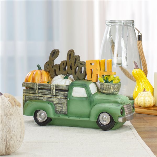 Northlight 11.25-in Polyresin Green Truck with Pumpkins Figurine