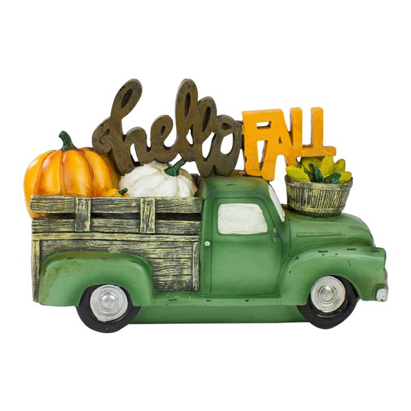 Northlight 11.25-in Polyresin Green Truck with Pumpkins Figurine