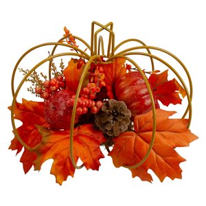 Northlight 12-in Metal Maple Leaf and Pumpkin Centrepiece