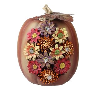 Northlight 8-in Brown Lighted Floral Pumpkin with White LED Lights