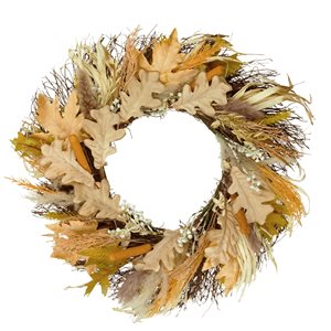 Northlight 24-in Twig Artificial Fall Wreath with Cattails and Wheat