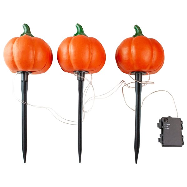 Northlight White Battery-Operated Jack-O'-Lantern Halloween Pathway Markers - Set of 3