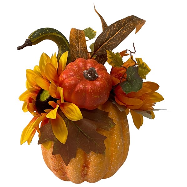 Northlight 14.75-in Artificial Pumpkin with Flowers Centrepiece