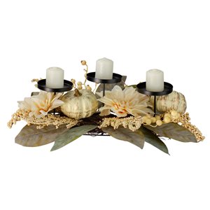 Northlight 21-in Artificial Dahlia and Pumpkin Candle Holder Centrepiece