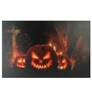 Northlight LED Lighted Jack-O'-Lanterns in Cemetery Canvas Wall Art