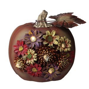 Northlight 7.5-in Brown Lighted Floral Pumpkin with White LED Lights