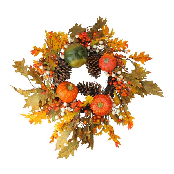 Northlight 24-in Pinecone Artificial Fall Wreath with Pumpkins and ...