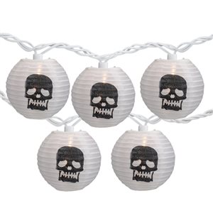 Northlight 10-Count 8.75-ft Constant Incandescent Electrical Outlet White Skull Paper Lantern Halloween String Lights