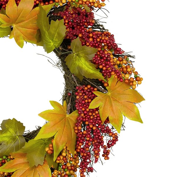 Northlight 22-in Twig Artificial Fall Wreath with Maple Leaves and Berries