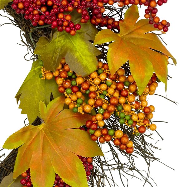 Northlight 22-in Twig Artificial Fall Wreath with Maple Leaves and Berries