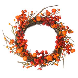 Northlight 20-in Berry Artificial Fall Wreath with Pumpkins