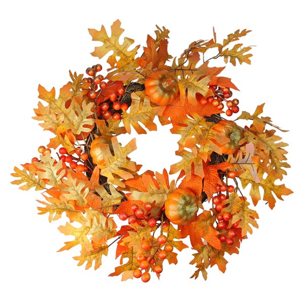 Northlight 19-in Orange Pumpkin Artificial Fall Wreath With Leaves And 