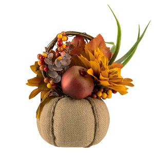 Northlight 9-in Burlap Pumpkin with Flowers and Fruits Centrepiece
