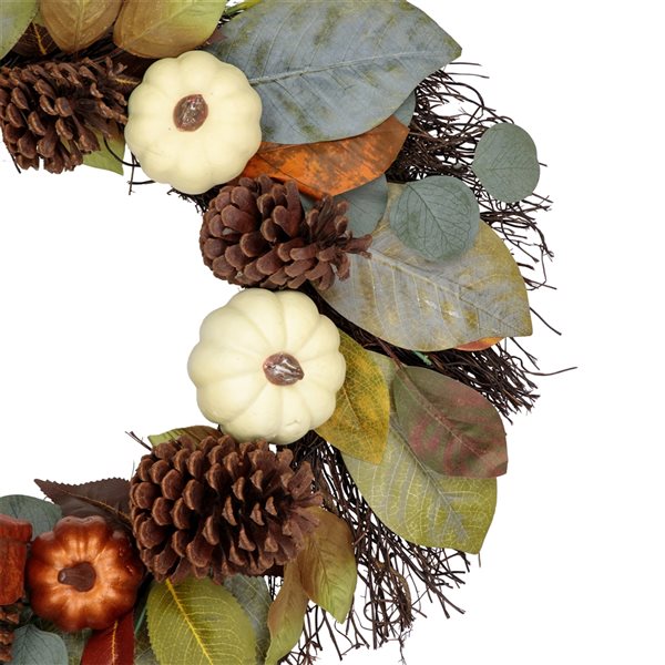 Northlight 24-in Pumpkin and Gourd Artificial Fall Wreath with Pinecones