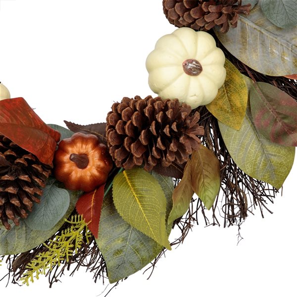 Northlight 24-in Pumpkin and Gourd Artificial Fall Wreath with Pinecones