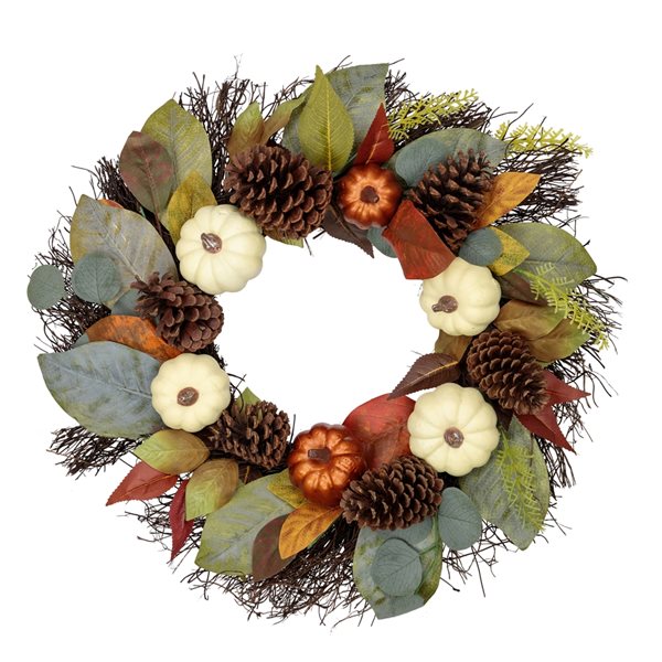 Northlight 24-in Pumpkin and Gourd Artificial Fall Wreath with Pinecones