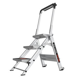 Little Giant Ladder Systems Safety Step 3-step 300-lbs Capacity Silver Aluminum Foldable Step Stool with Handrail
