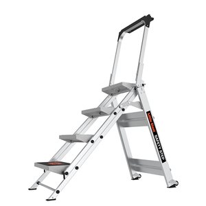 Little Giant Ladder Systems Safety Step 4-step 300-lbs Capacity Silver Aluminum Foldable Step Stool with Handrail