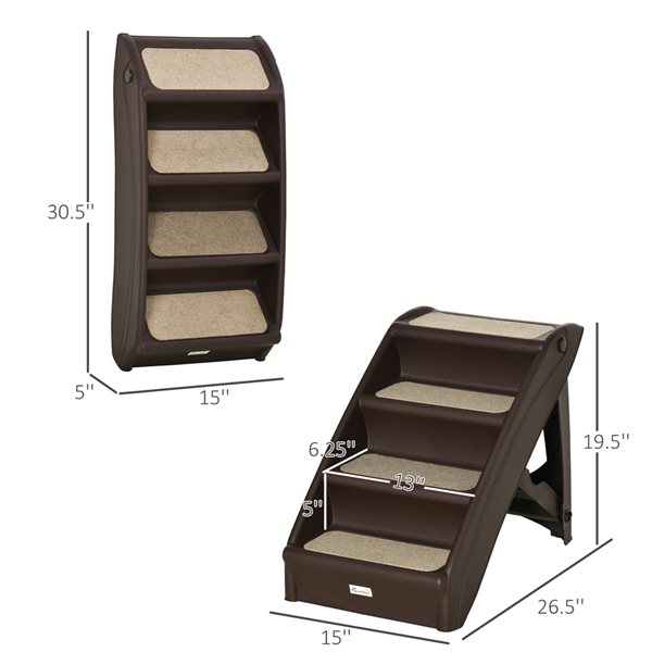 PawHut 4-Step Brown Plastic Portable Pet Step