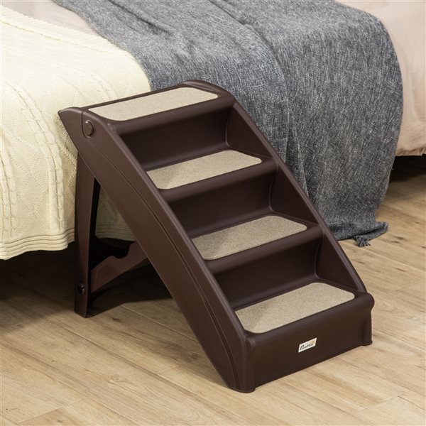 PawHut 4-Step Brown Plastic Portable Pet Step