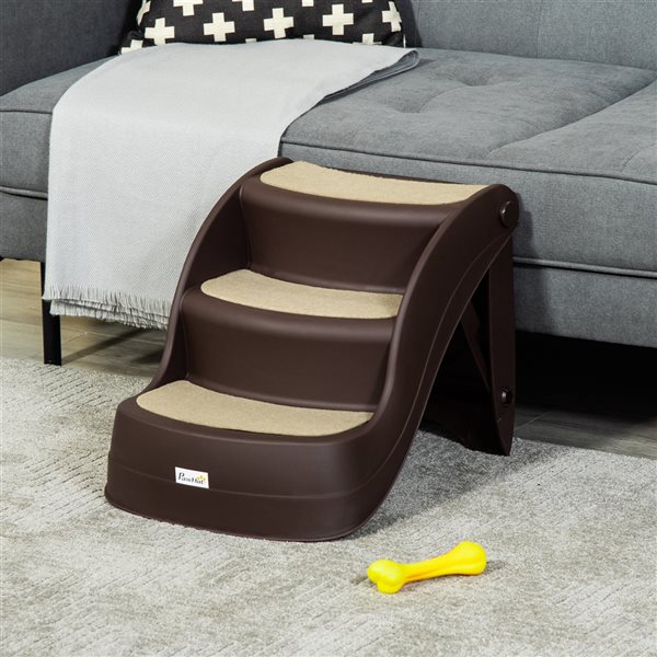 PawHut 3-Step Brown Plastic Portable Pet Step