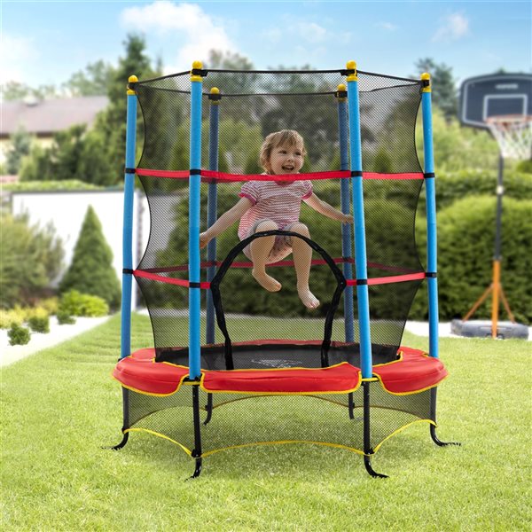 Qaba 5.42-ft Hexagon Black/Red Kids Trampoline with Enclosure Net Included